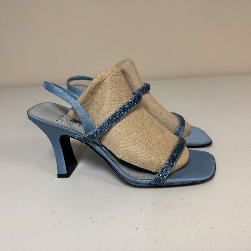 Blue High Heeled Sandals Womens 6 Sling Back Square Toe Party Formal Dance Event